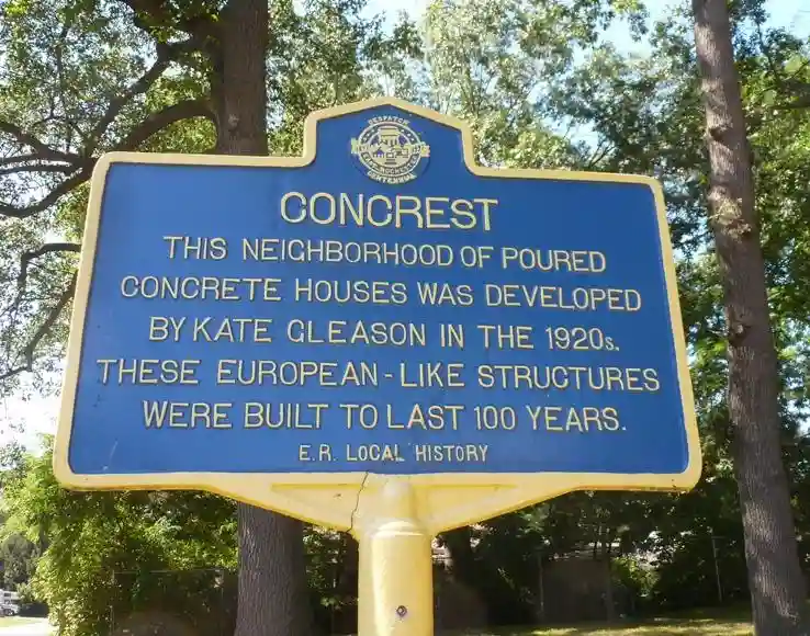 Historical marker for the Concrest neighborhood
