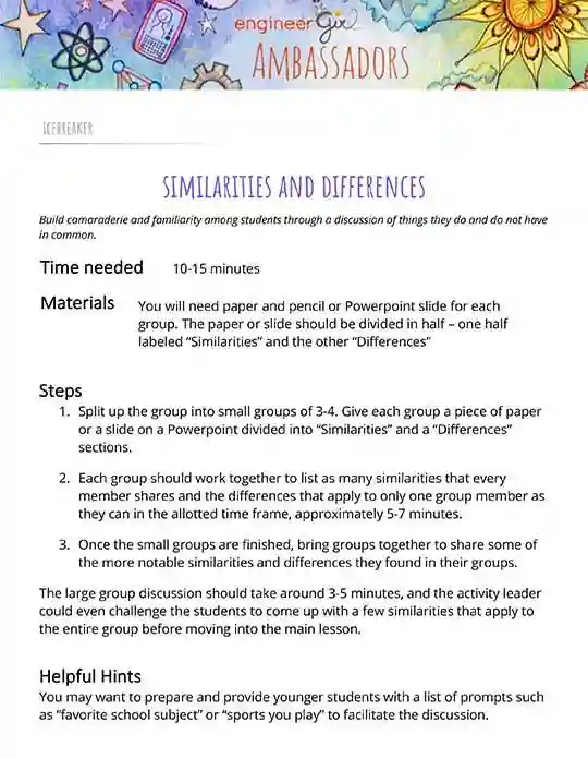 Similarities and Differences cover sheet